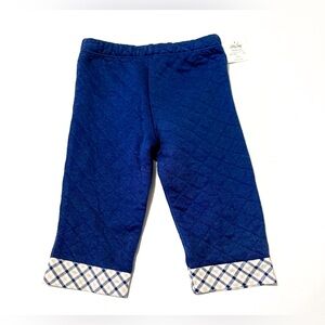 Little Me Blue Quilted Pants with Plaid Cuffs